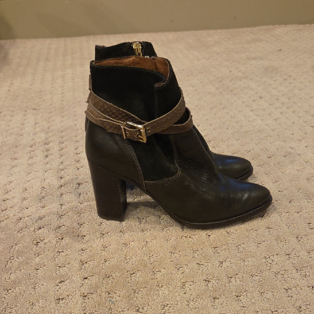 Pedro Miralles Black and Brown Heeled Boots with Chunky Heel